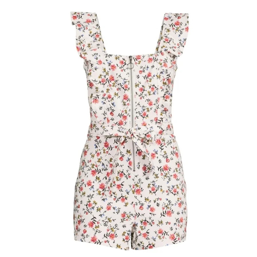 Tinseltown Floral Ruffle Zip Romper Shortall Juniors XL White Pink Summer Outfit